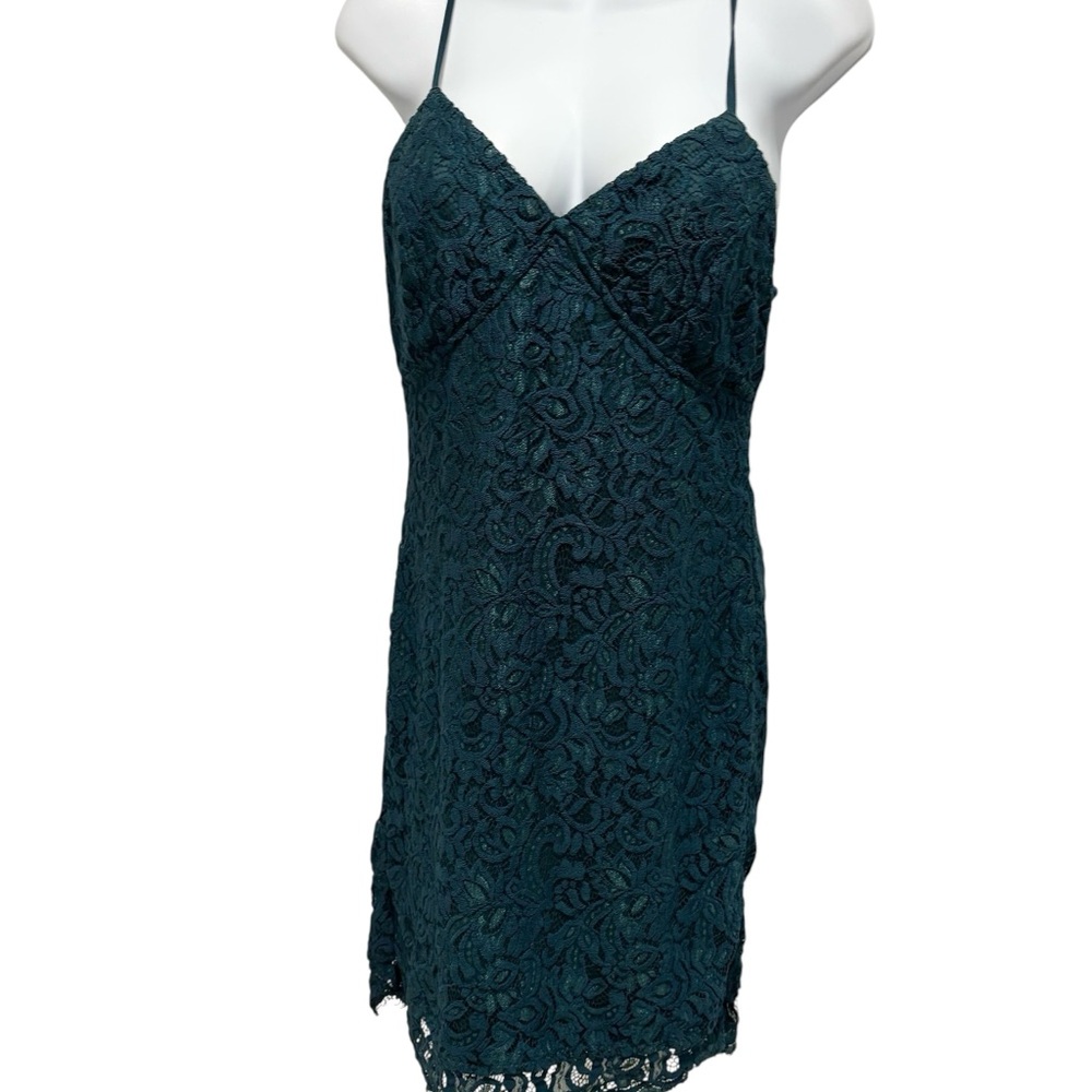 LULU’S Womens Sleeveless Dark Green Lace Mini Dress Holidays Winter Large